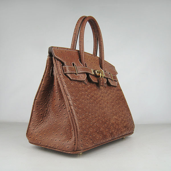 Replica Hermes Birkin 30CM Ostrich Veins Handbag Light Coffee 6088 On Sale - Click Image to Close